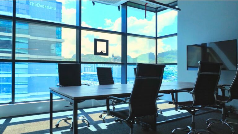 Small office space for rent in Mauritius with panoramic views at Le Workspace The Docks
