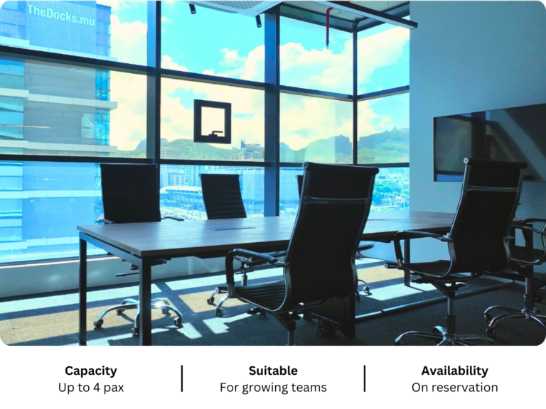 Small office space for rent in Mauritius with panoramic views at Le Workspace The Docks