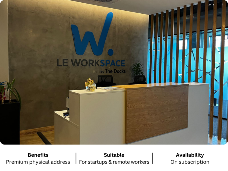 Small office space for rent in Mauritius with panoramic views at Le Workspace The Docks