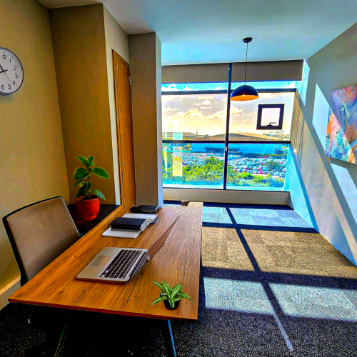 Small office space for rent in Mauritius with panoramic views at Le Workspace The Docks